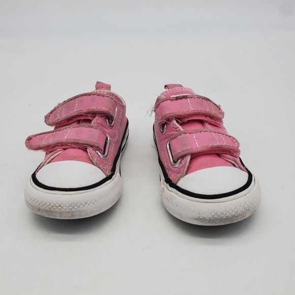 CONVERSE SHOES LITTLE KIDS 5C CHUCK TAYLOR ALL STAR HOOK AND LOOP OX PINK - Picture 2 of 11
